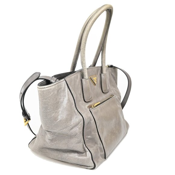 PRADA Logo 2 Way Shoulder Hand Bag Nylon Leather Gray GHW - Picture 3 of 16